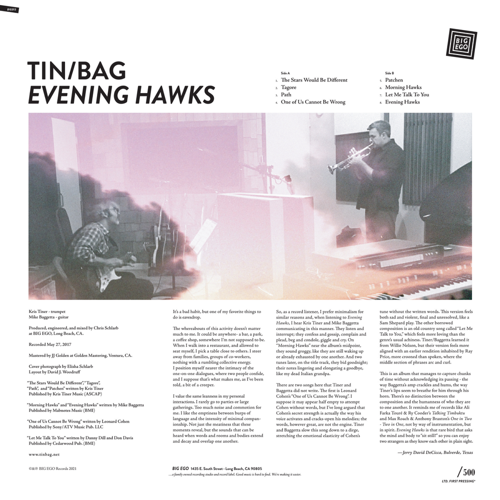 BIG013 | TIN/BAG | Evening Hawks — BIG EGO Records
